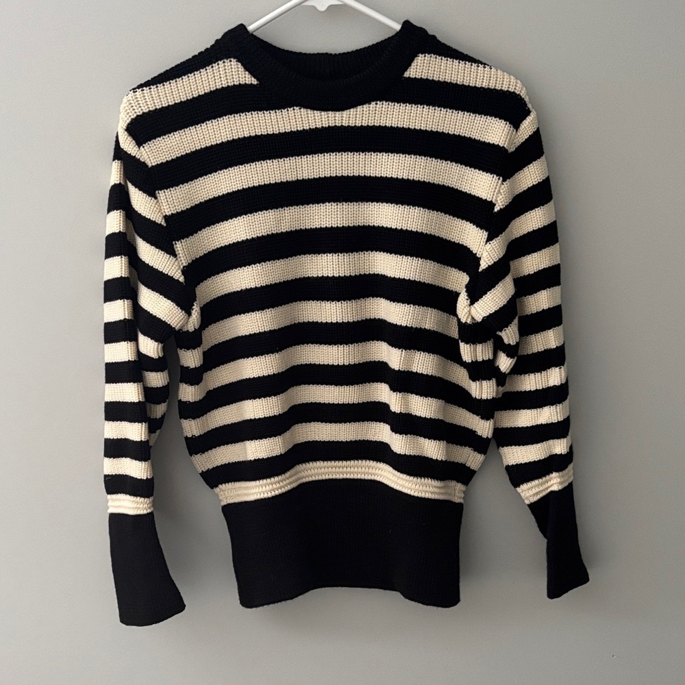 Heimat Women’s Frau Wool Sweater - Black & Ecru Stipe - Size M